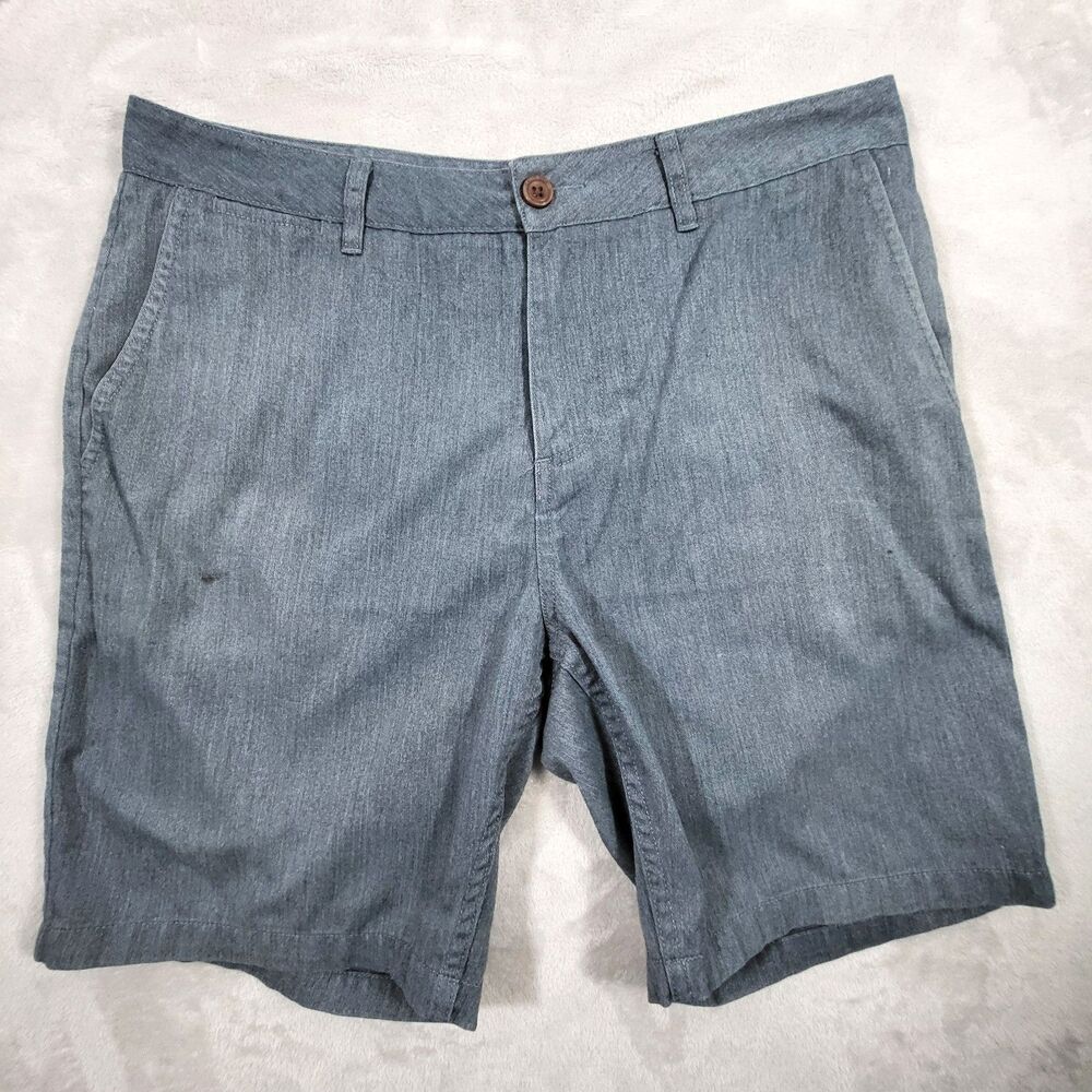 Katin Ward Chino Shorts Men 33 Blue Heathered Chambray Belted Walking Minor Flaw